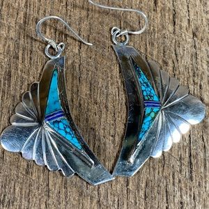Navajo Sterling Silver Turquoise Inlaid Earrings